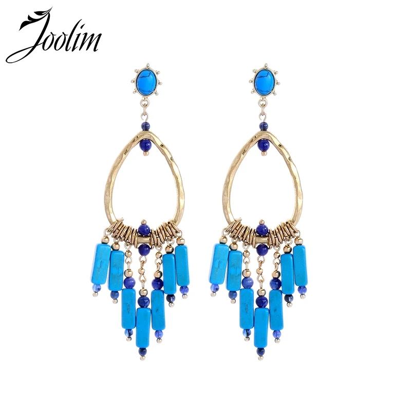 

Joolim Jewelry Wholesale/Turkey Blue Artificial Stone Tassel Earring Chandelier Earring High End Jewelry