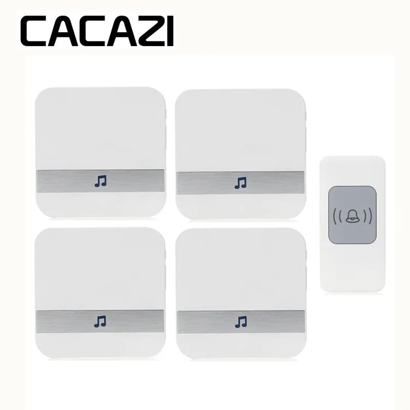 CACAZI A9 Smart Wireless Doorbell Waterproof AC 75-250V 4 Receivers Battery Push Button Household Call Ring 52 Songs 300M Remote