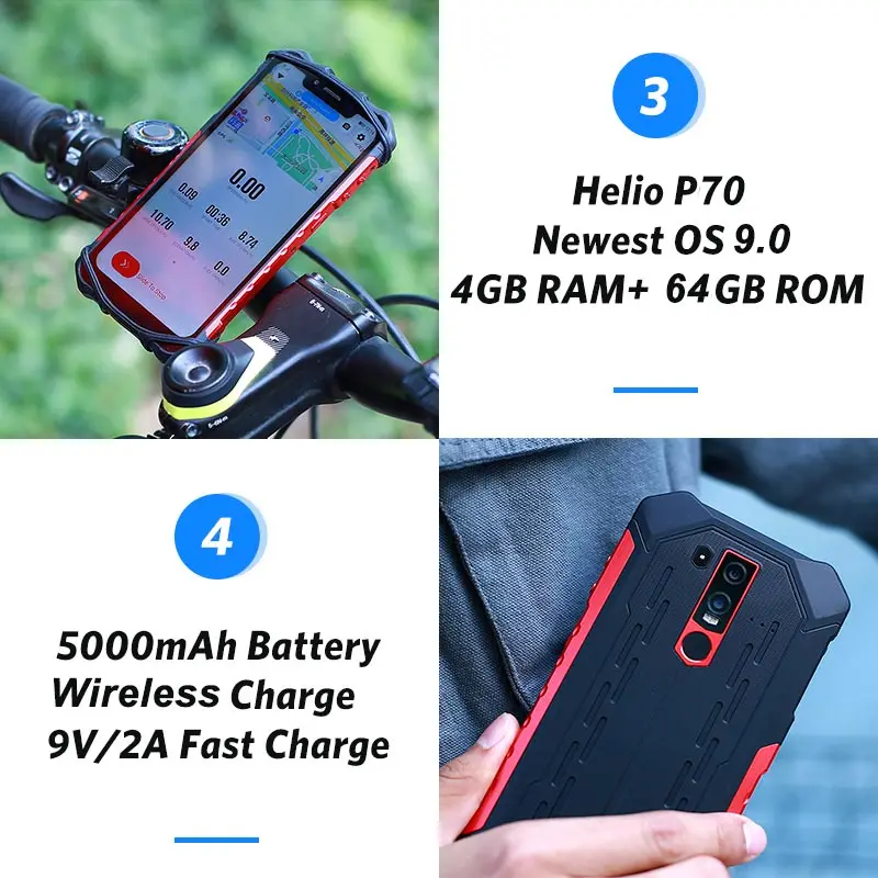 Ulefone Armor 6E IP68 Водонепроницаемый 6," Смартфон Android 9,0 Helio P70 4 Гб 64 ГБ с функцией распознавания лица NFC Беспроводное зарядное устройство для мобильного телефона