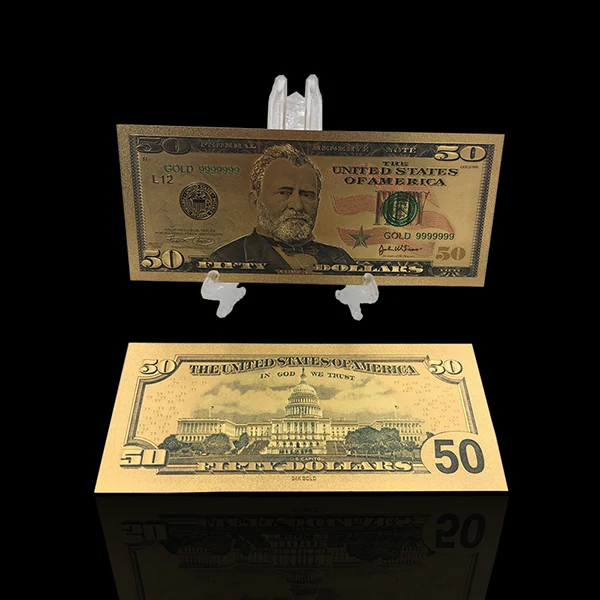1 шт. Американский 1 доллар 24 к позолоченные поддельные деньги США банкнота для коллекции произведение искусства - Цвет: USD 50