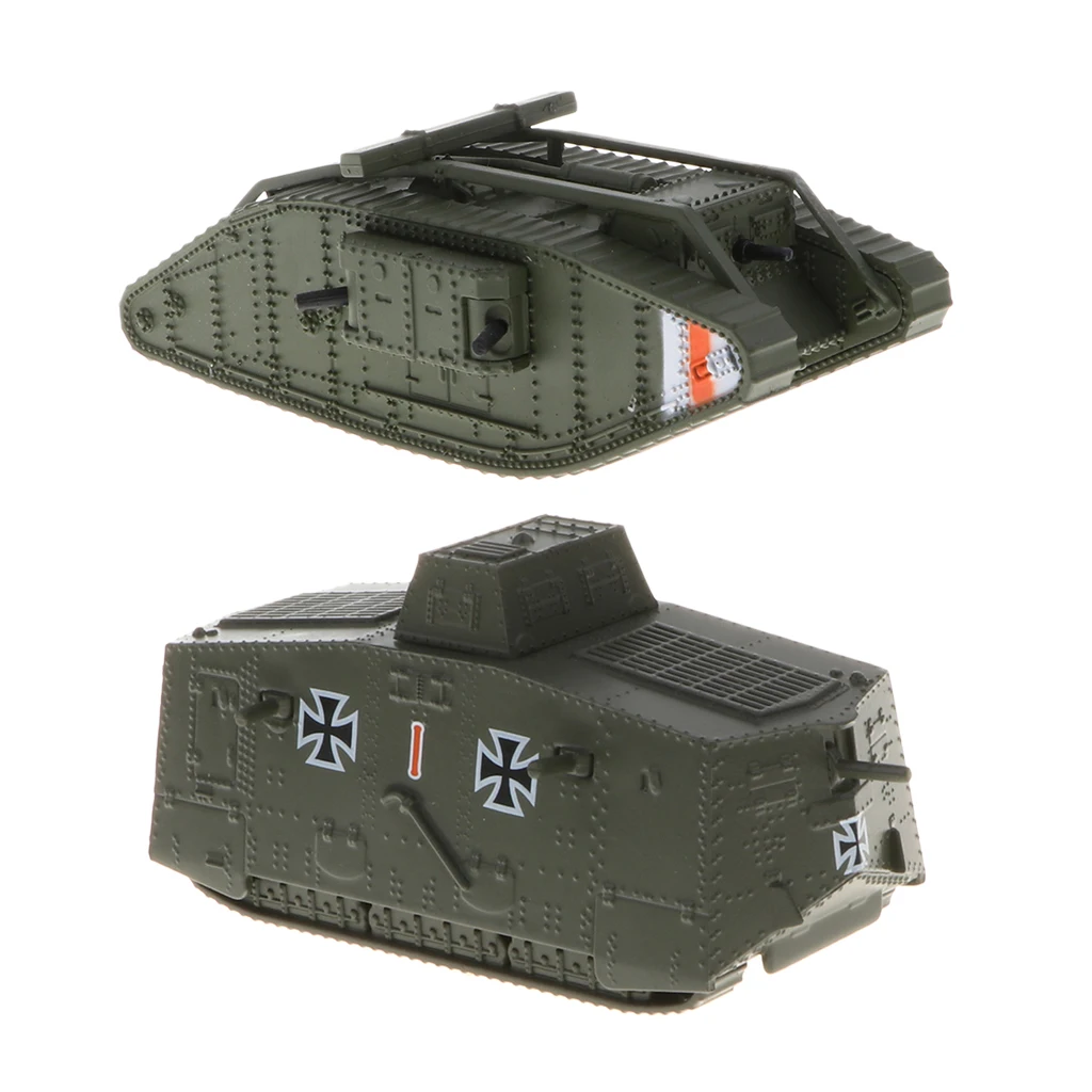 1:100 Britain UK MK. IV Male Tank Model & German A7V Tank Panzer - WWI Army Vehicle Model Toy Soldier Gifts