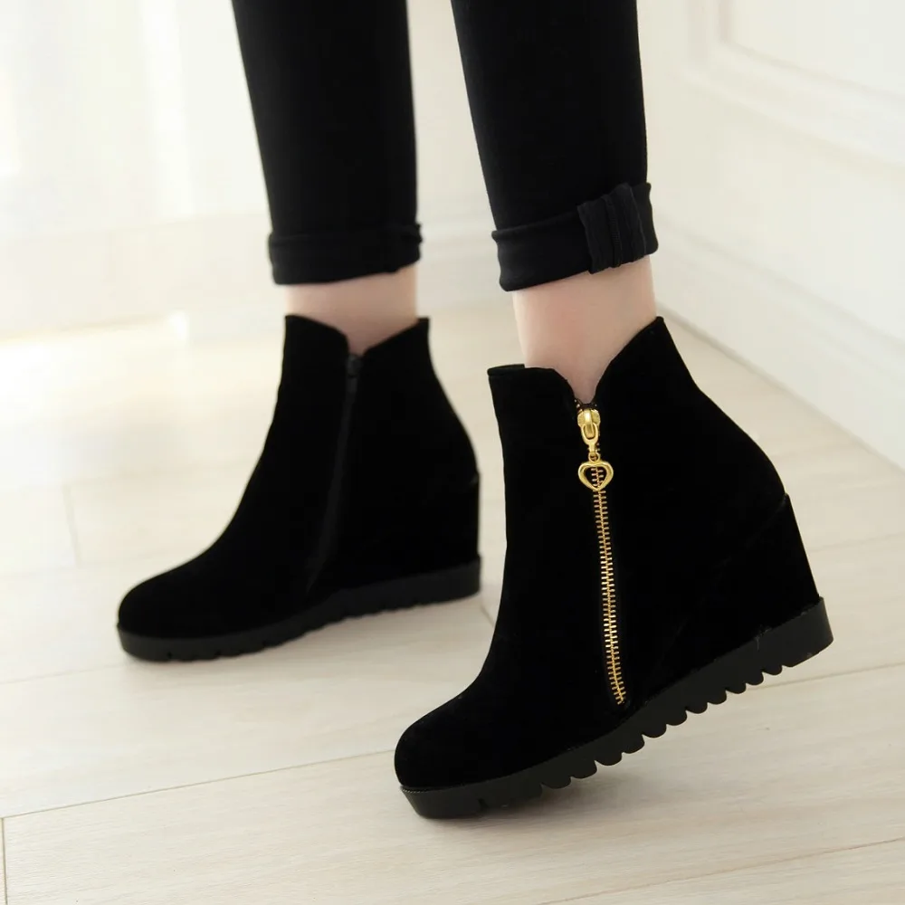 2016 Nouvelles femmes De Mode dhiver cheville bottes Femmes coins cachés bottes Conception zip