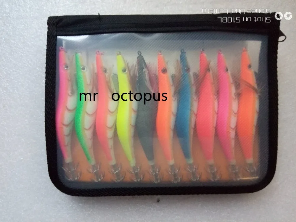 MR OCTOPUS2sets 20 шт крючок для наживки, крючок в виде кальмара, рыболовная приманка, светится в темноте, 3,5#13,5 см, 21 г, деревянные креветки. Рыболовные принадлежности, снасти 9