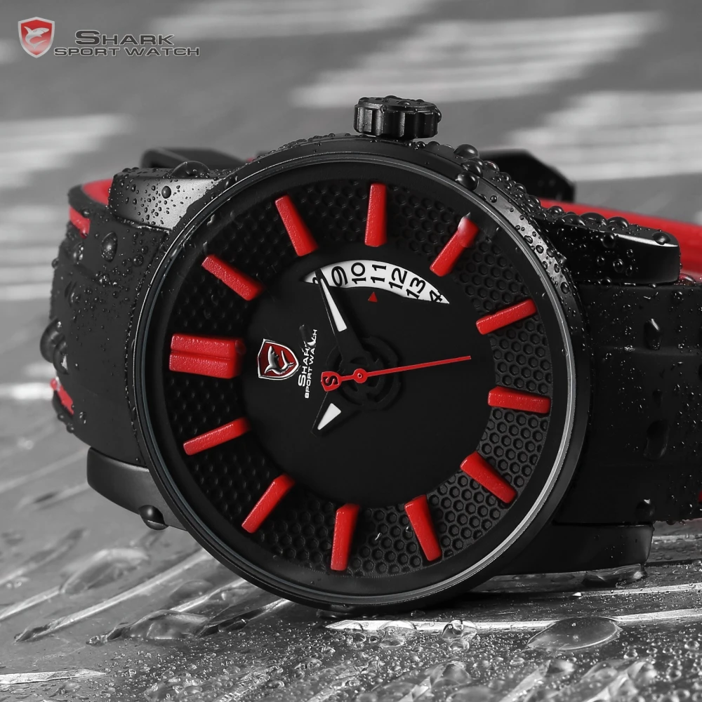 Grey Reef Shark Sport Watch Red 3D Special Design Date Silicone Strap Quartz Watch Men Waterproof Relogio Masculino Gift / SH478