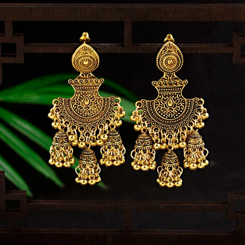Новые этнические винтажные Женские Геометрические серьги Jhumka в турецком стиле