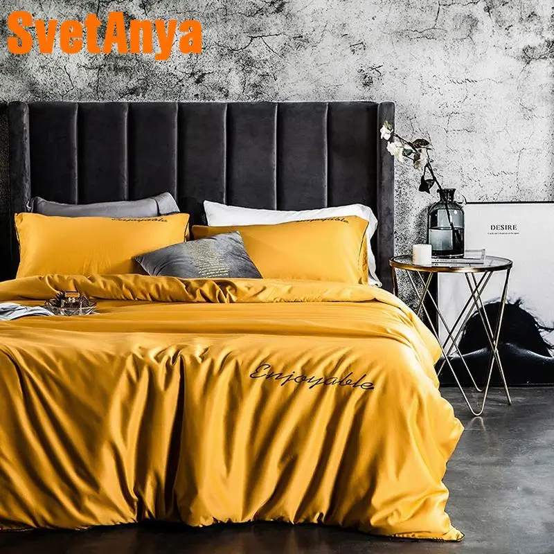 cheap Svetanya silky Bedding Set plain Color Bed Linen double Queen king single size
