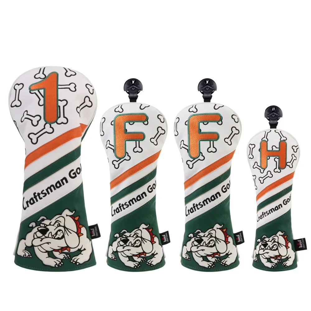 

Craftsman Golf Wood Club Headcover for Driver Fairway UT Club (#1 F H ) Set with Number Tag Bulldog Embroidery Green