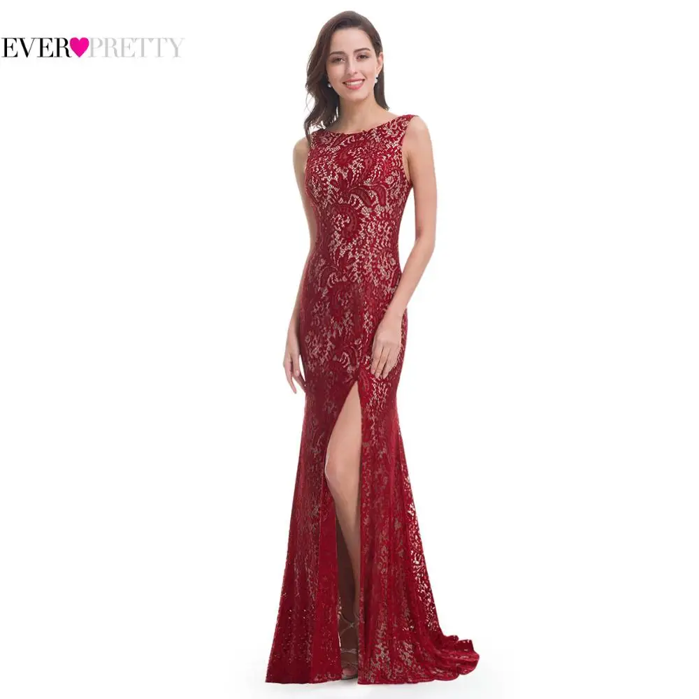 Русалка вечернее платье Ever Pretty EP08859 длинное сексуальное без рукавов с разрезом официальное кружевное вечернее платье знаменитостей - Цвет: Burgundy