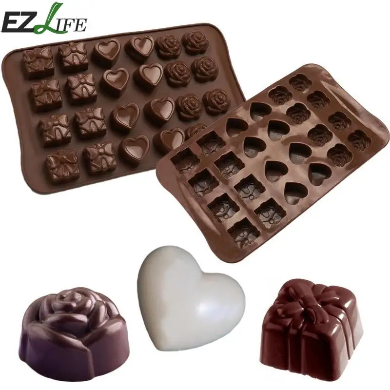 

24 Slots In One Heart Rose Silicone Candy Diy Tools Ice Cube Tray Silicone Form For Cupcake Cake Decorations Silicone Form