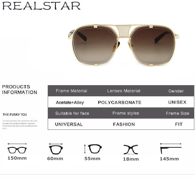 REALSTAR модные очки с металлической оправой для Для мужчин брендовый дизайн, квадратные солнцезащитные очки Для женщин винтажные солнцезащитные очки UV400 Oculos S196