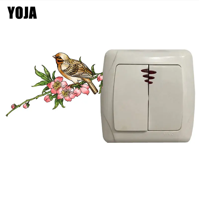 

YOJA Pink Peach Blossom And Bird Room Decorative Design PVC Wall Decal Beautiful Switch Sticker 8SS0656