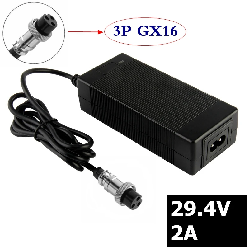 2A 29,4 V зарядное устройство для 24V 25,2 V 25,9 V 29,4 V фотоаппаратов моментальной печати 7S литий-полимерный аккамулятор, 29,4 V зарядное устройство для е-байка зарядное устройство 3-зубец встроенный разъем M16