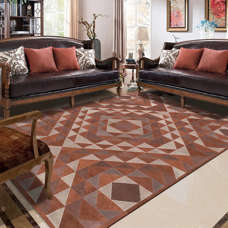 Retro Brown Geometric Area Rug Living Room Bedroom Decor Large