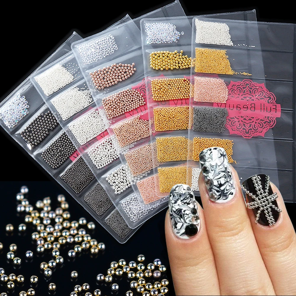1 упаковка дизайн ногтей мини-икра металлические бусины Шпильки розовое золото/серебро/серый 3D Блеск смешанный размер Шарм Маникюр украшения JI705