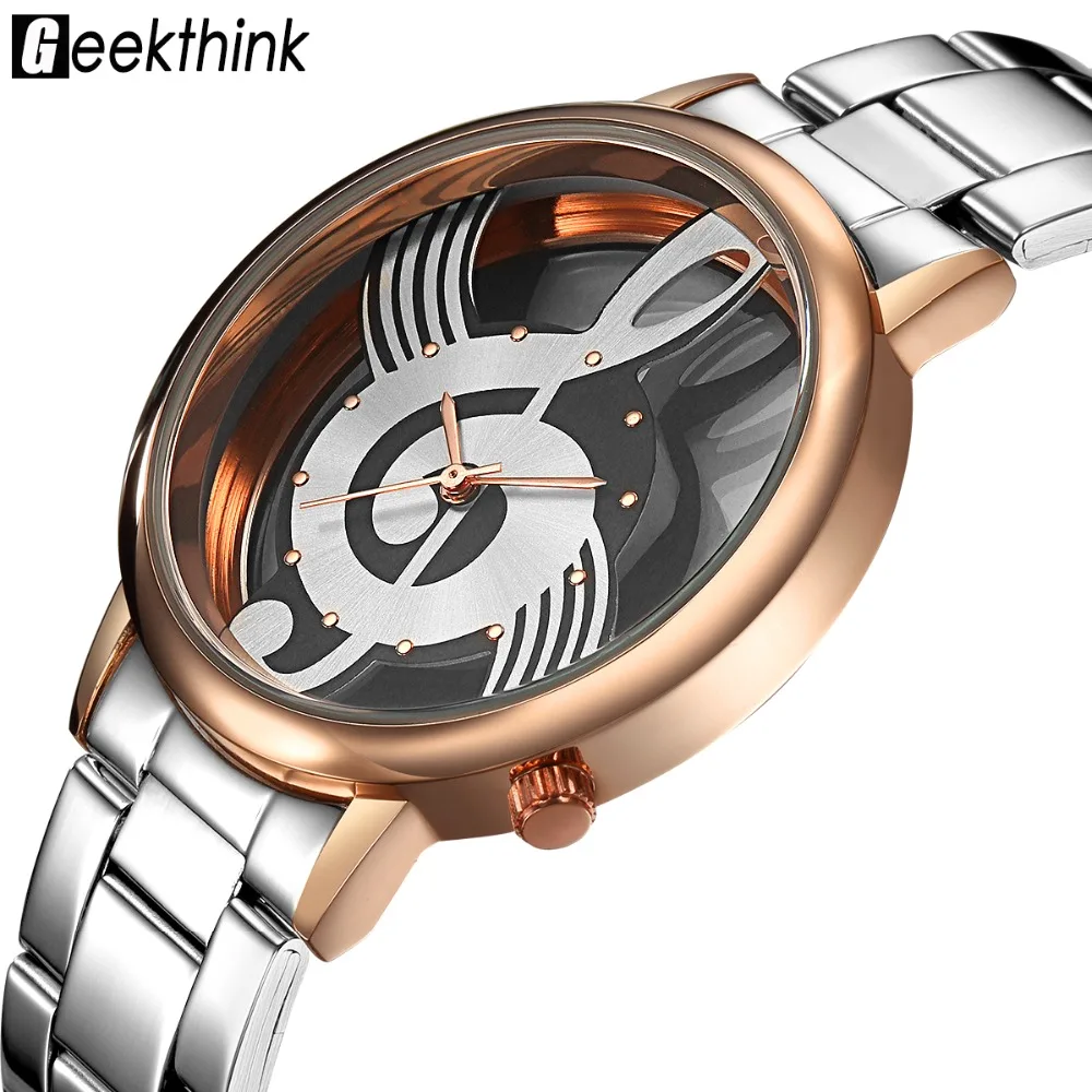

GEEKTHINK Unique Design Hollow Musical Watch Woman fashion ladies Casual watch Stainless steel Female Girls clock Relogio