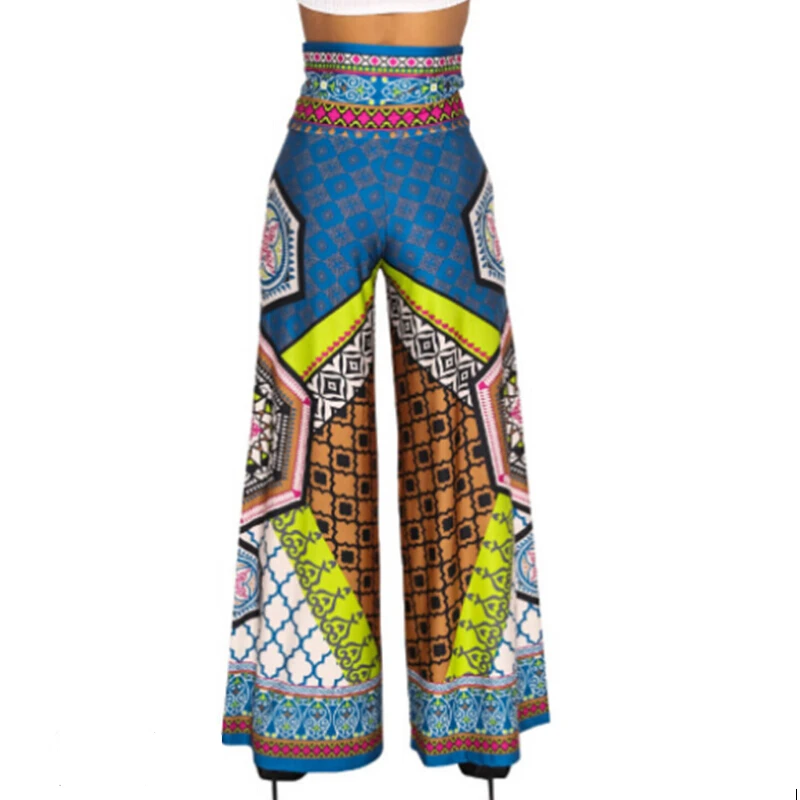 

Womens High Waist Wide Leg Pants Elastic Waist Boho Printed Bell Bottoms Loose Flared Pants Hippie Trousers For Women