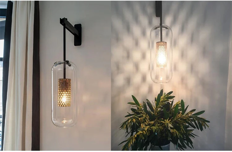 Пост-современные стеклянные настенная лампа скандинавские светодиодные настенные бра для ванной спальни домашнего освещения светильники Кухонные светильники E14