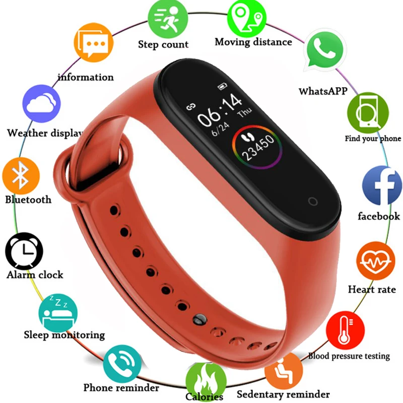 

M4 Smart Bracelet Band Fitness Tracker Heart Rate Blood Pressure Messages Reminder Color Screen Sport Wristband band M4