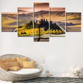 

Canvas HD Prints Pictures Wall Art 5 Pcs Castle Pastoral Landscape Painting Home Decor Abstract Book Mountain Poster Framework