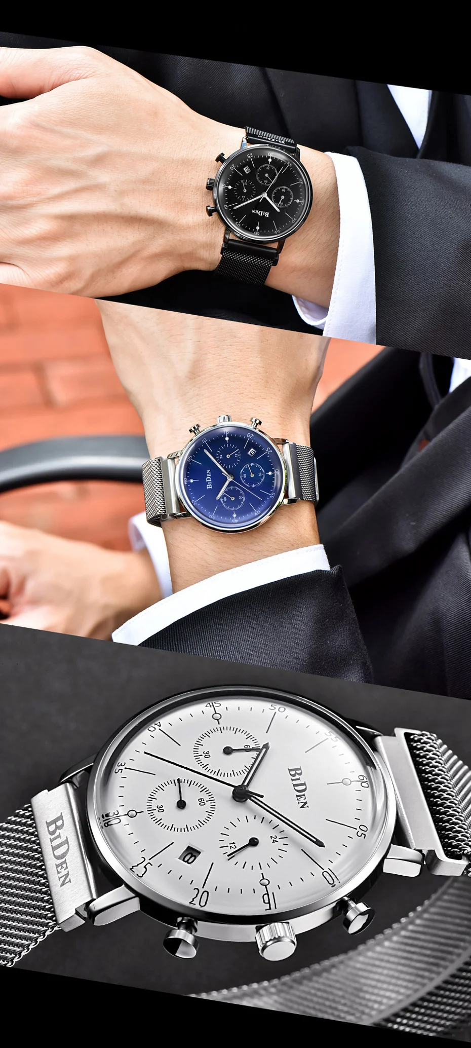 Мужские часы BIDEN, Топ бренд, роскошные мужские модные спортивные часы, мужские наручные часы с хронографом из нержавеющей стали, Relogio Masculino
