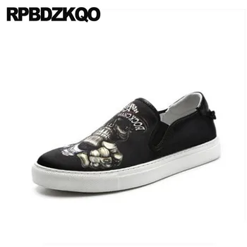 

Skate Custom Breathable Skull Black Flats Plus Size Painting Canvas Brand Printed Summer Runway Designer Shoes Men Luxury 2018