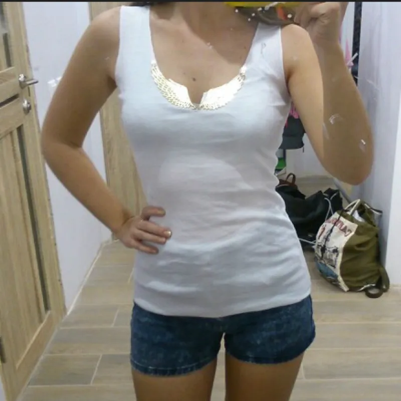 High Quality Black Grey White Summer Tank Tops Women Metal Wings Sequined Sleeveless Camis Solid Women Clothes