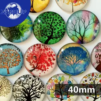 

5pcs/lot 40mm round glass cabochon all kinds of trees mixed pattern fit cameo base setting for jewelry embellishment flatback