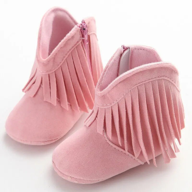 Ботинки для новорожденных девочек; мягкие Нескользящие ботинки для маленьких девочек; Мокасины - Цвет: Розовый