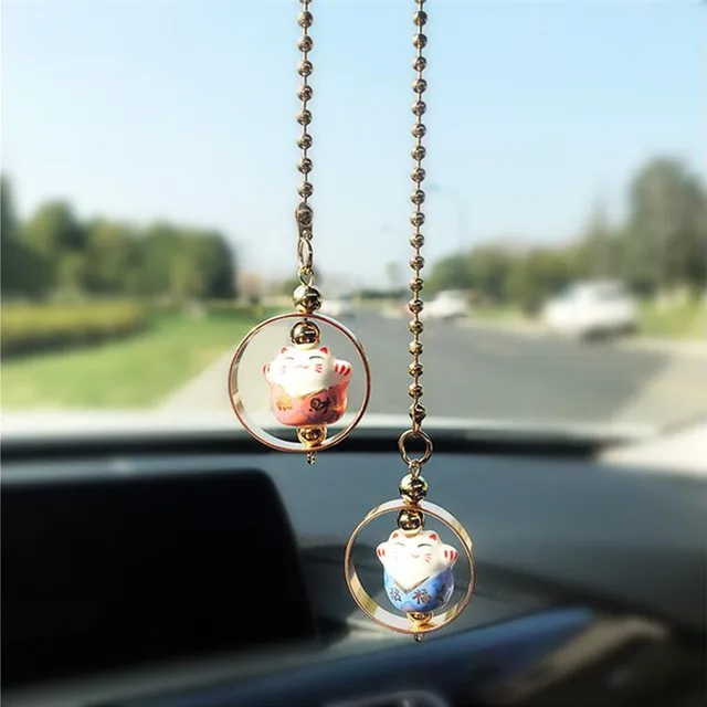 Car Pendant Lucky Cat Automobile Interior Decoration Cute Car Rear View