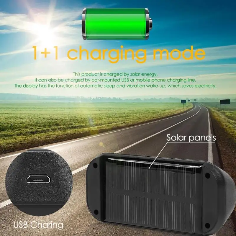 C68 USB+Solar Car TPMS Tire Pressure Monitor System with 4 Internal Sensors Built Tire Pressure Tire Temperature Alarm