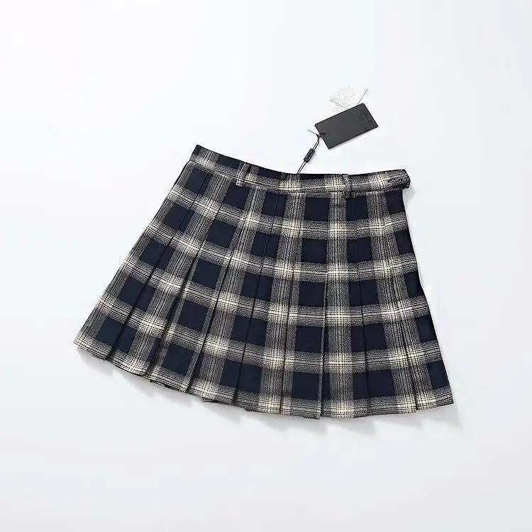 Harajuku, женские модные юбки, милые, желтые, черные, красные, в клетку, плиссированные юбки, в стиле панк, высокая талия, короткая женская юбка 8446 - Цвет: Черный