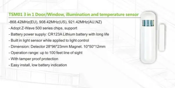 Ясная цена Z-wave TKBHOME TSM01 датчик дверного окна+ Подсветка+ датчик температуры 3 в 1 датчик для умного дома