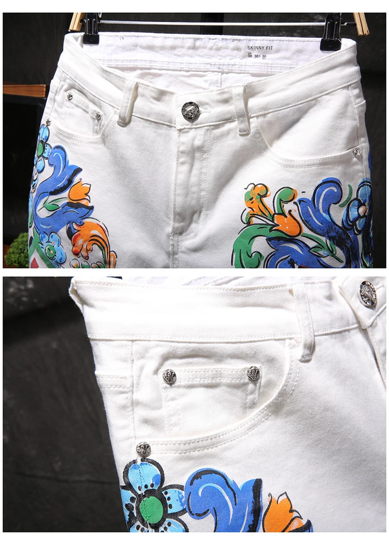Sokotoo мужские крашеный цветок с принтом белые джинсы модные тонкие узкие с буквенным углом окрашенные стрейч джинсовые брюки