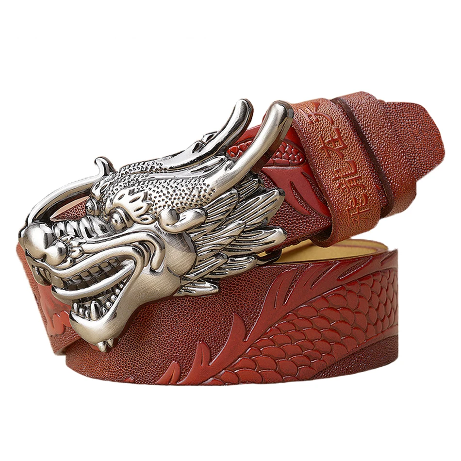 Sliver Buckle C LA SPEZIA, натуральная кожа, пряжки для мужчин, серебряный дракон, пряжка, мужской ремень, дизайнерский, кофейный, натуральная кожа, Воловья кожа, ремни - Цвет: Sliver Buckle C