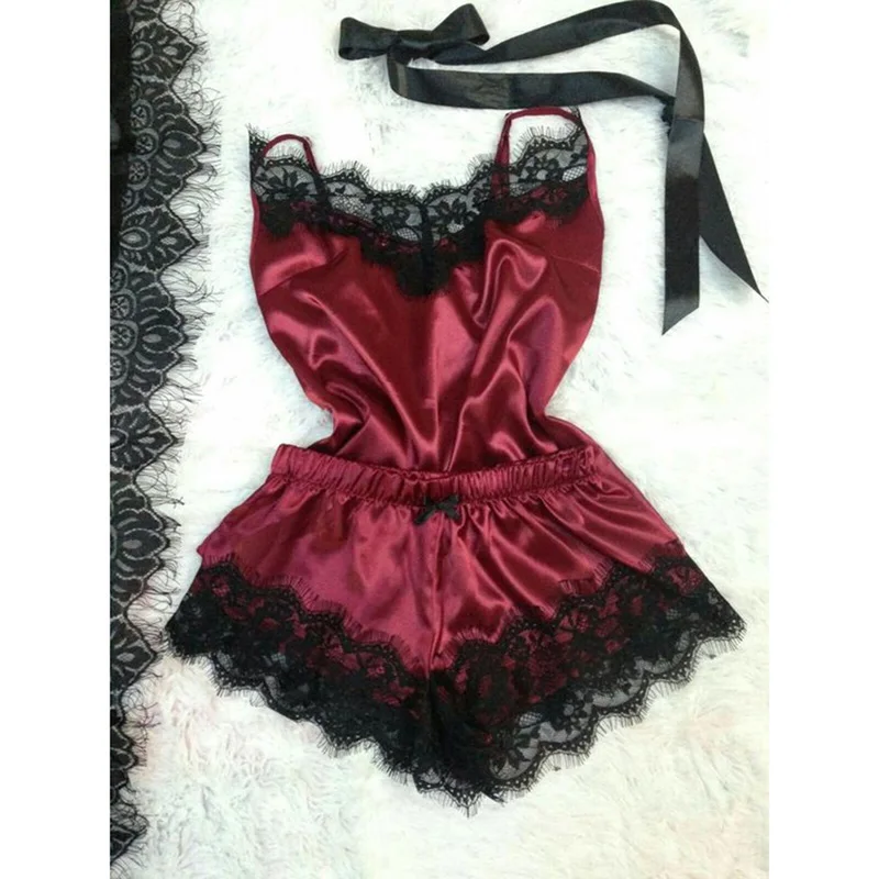 

New Arrivals Sexy Lace Satin Pajama Sets Women's Sleepwear Sleeveless Tops+Shorts Sets Pyjama Sets For Women Pijama Nightwear