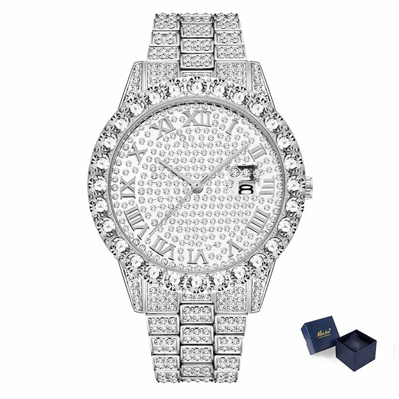MISSFOX мужские часы топ продаж люксовый бренд золотые мужские модные часы мужские Большой Бриллиантовый Браслет роскошные часы мужские подарочная коробка - Цвет: 2643-5