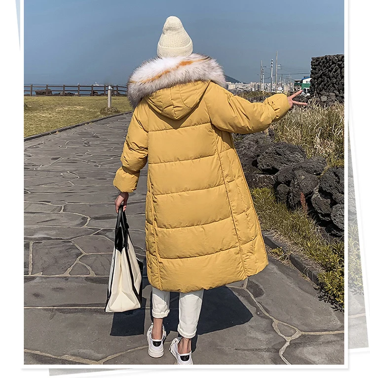 New Blue X-Long Parkas Female Womens Winter Jacket Coat Big Fur Thick Cotton Warm Jacket Outwear Parkas Plus Size Fur Coats
