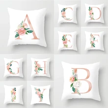 A B C D E Printed 26 Letters Cushion Covers Plants Pink Pillow Cover Polyester Pillowcases 45*45 Decorative Pillows For Sofa Car