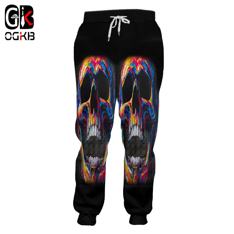 OGKB 3d Sweatpants For Women/men's Cool Print Colorful Skull Track Pants Unisex Hiphop Streetwear Punk Casual Sweat Homme | Мужская