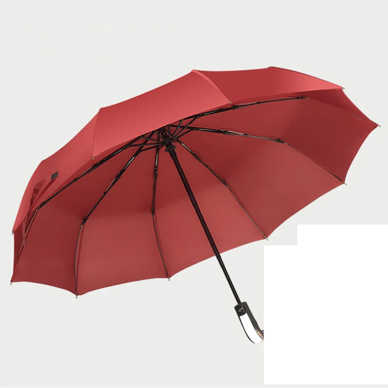 Полностью автоматический большой зонт усиленный тройной складной Мужской Женский Зонт от дождя женский ветрозащитный деловой зонт - Цвет: red