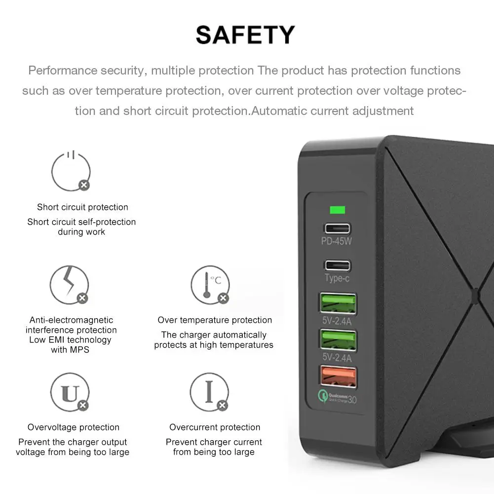 45 Вт PD зарядное устройство type-C адаптер питания для ноутбука 2.4A USB Jack QC3.0 USB быстрое зарядное устройство зарядная головка 75 Вт Выходное USB PD настенное зарядное устройство