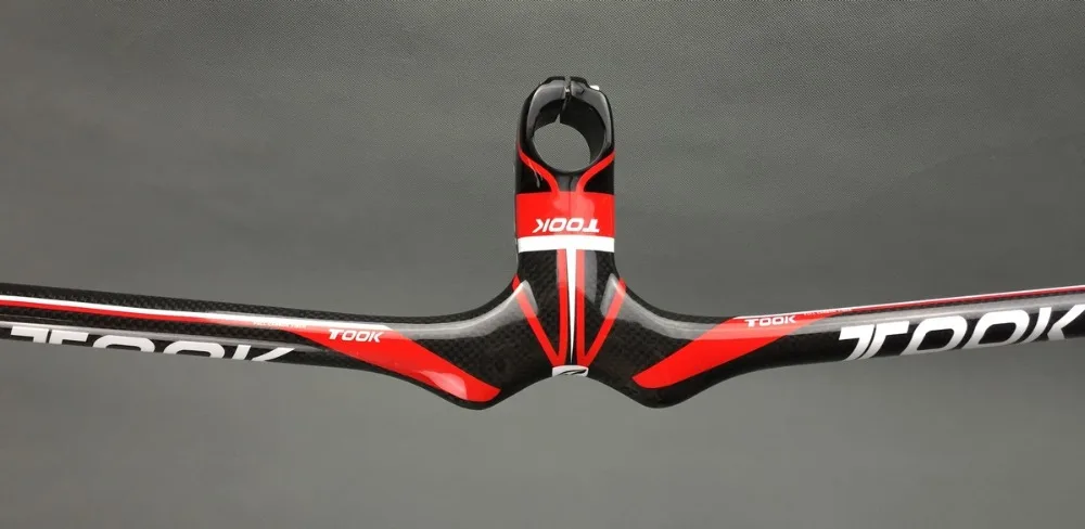 

TOOK Mountain MTB bike GLOSSY 3K full carbon handlebar MTB carbon bicycle handlebar and Stem integratived Red And Black