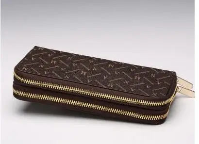 

European and American women leather double zipper wallet long hand bag ladies leather handbag with large capacity