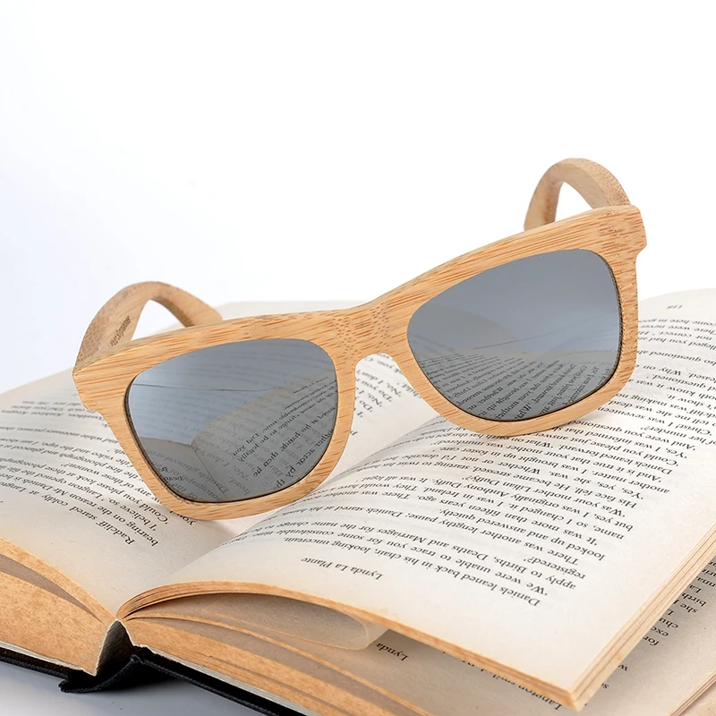 BOBO BIRD Okulary Bamboo солнцезащитные очки для женщин с серебряными поляризованными линзами для мужчин очки узор выгравированы