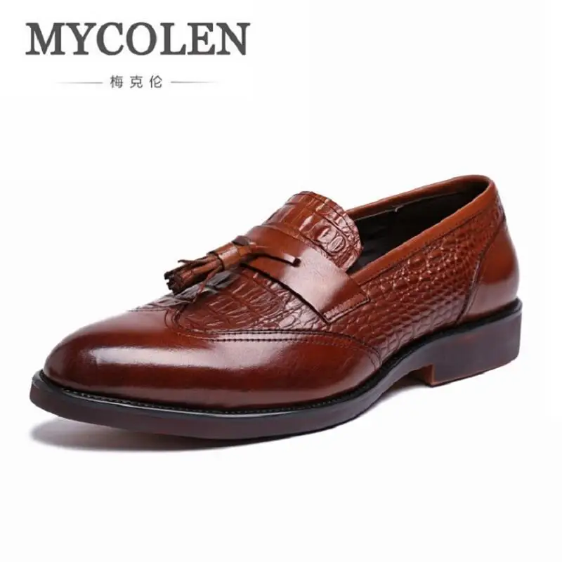 

MYCOLEN Men Oxford Shoes Slip On Business Men Shoes Brand Wedding Shoes Dress Formal Men Loafer Crocodile Pattern Moccasin
