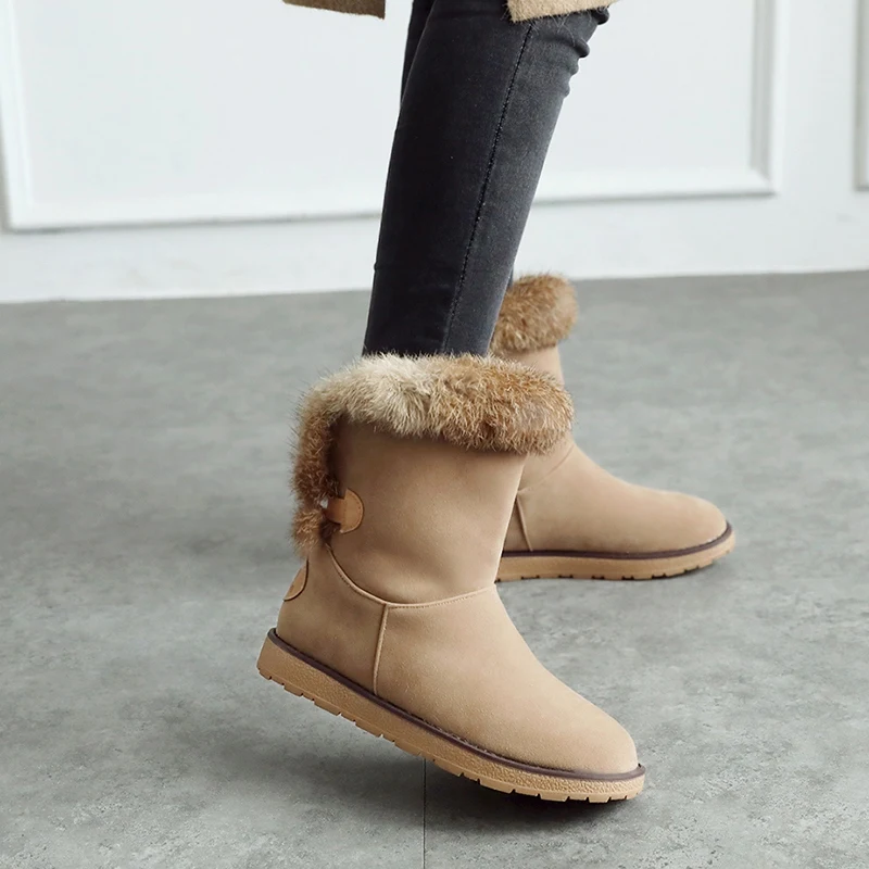 ASILETO snow boots real rabbit fur warm winter shoes ladies ankle boots for women footwear botas bottes feminina S845