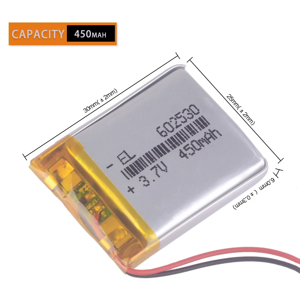 602530 батарея 3 7 v 500mAh литиевая для MP4 MP5 GPS DVR смарт часы Автомобильный