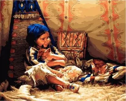 DIY painting by numbers art canvas painting for living room wall framed 40x50cm figure painting of Little Indian