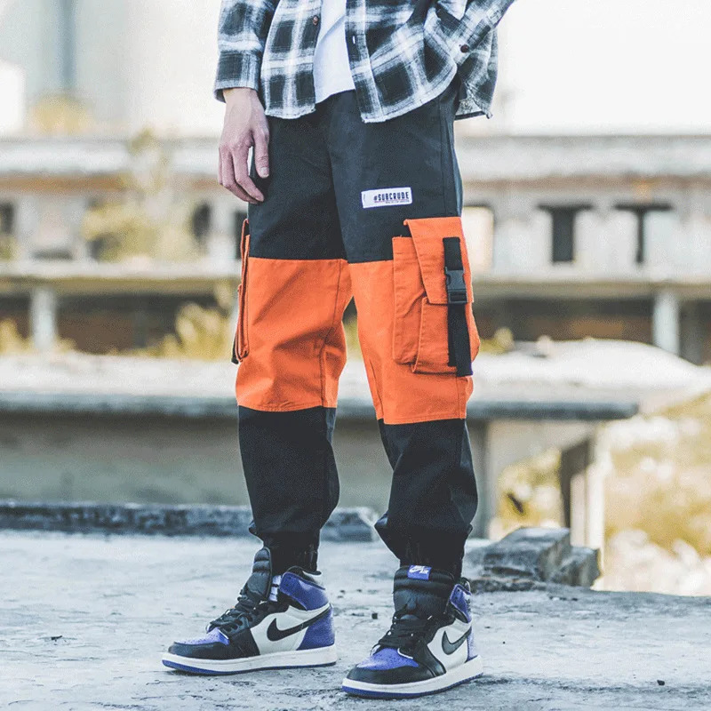 

Color Block Hip Hop Pocket Cargo Harem Joggers Pants Men Streetwear Mens Casual Baggy Tactical Trousers 2019 Male Harajuku Pants