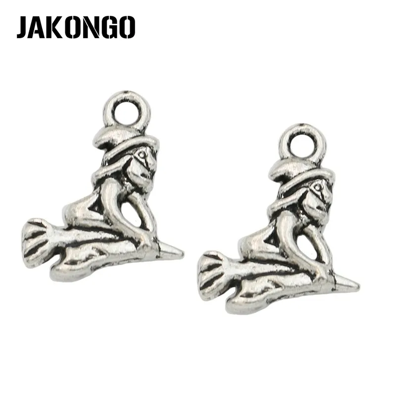 

JAKONGO Antique Silver Plated Witch Wizard Charm Pendants for Jewelry Accessories Making Bracelet Findings DIY 18x14mm